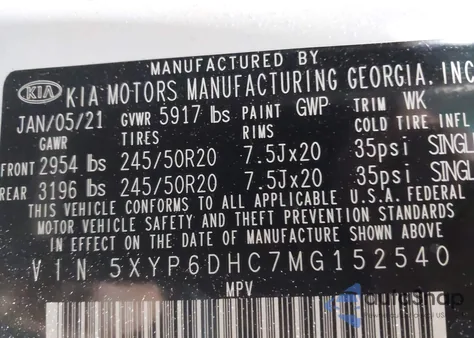 2021 Kia Telluride S from USA, damaged, VIN 5XYP6DHC7MG152540